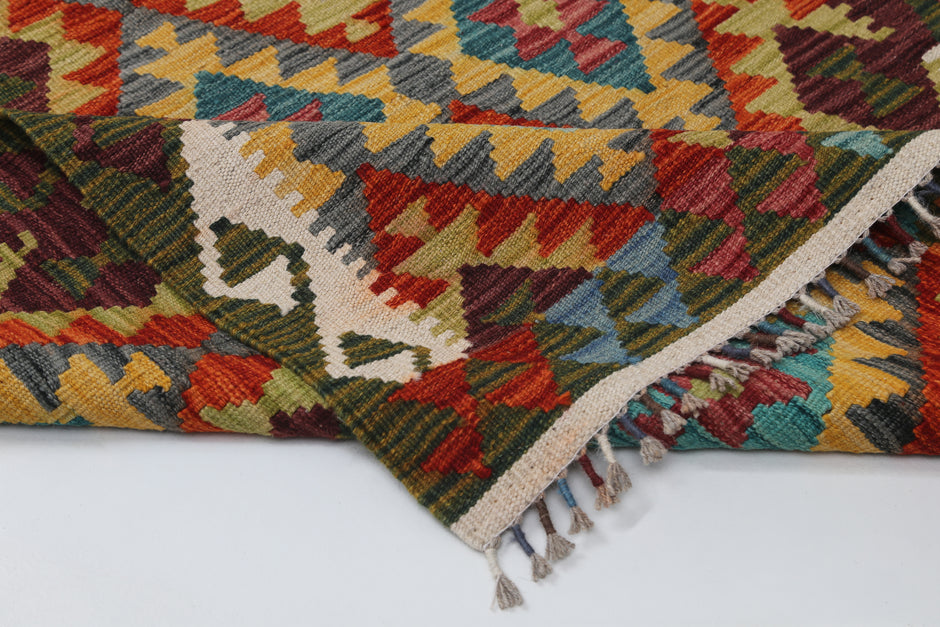 4x5 Vintage Turkish Kilim Rug, Multicolor Oriental Wool Area Rug, Handmade Geometric Decor