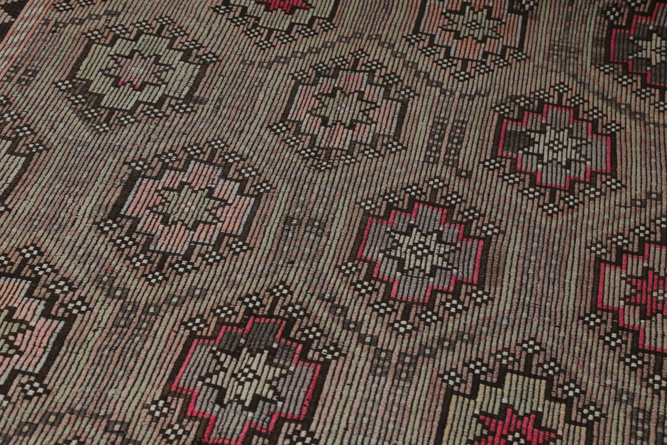 6x10 Vintage Turkish Kilim Rug, Brown Pink Oriental Wool Flatweave Rug, Handmade Hallway Decor
