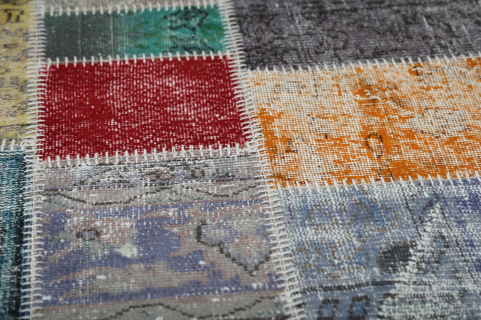 4'0 x 6'6 Vintage Turkish Patchwork Rug, Multicolor Wool Cotton Handmade Area Rug