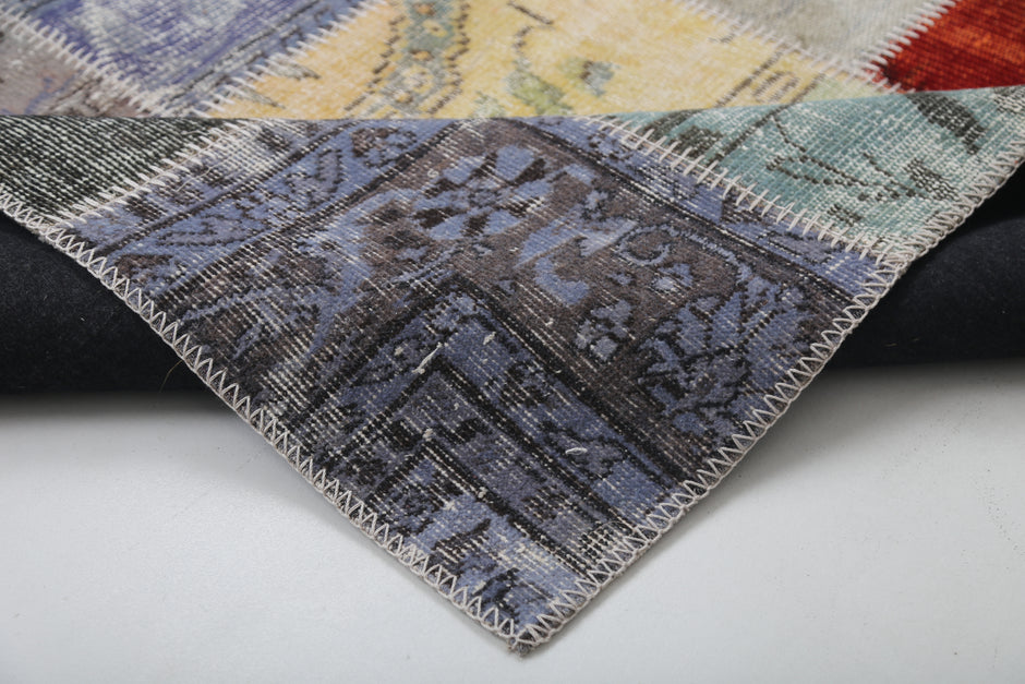 4'0 x 6'6 Vintage Turkish Patchwork Rug, Multicolor Wool Cotton Handmade Area Rug