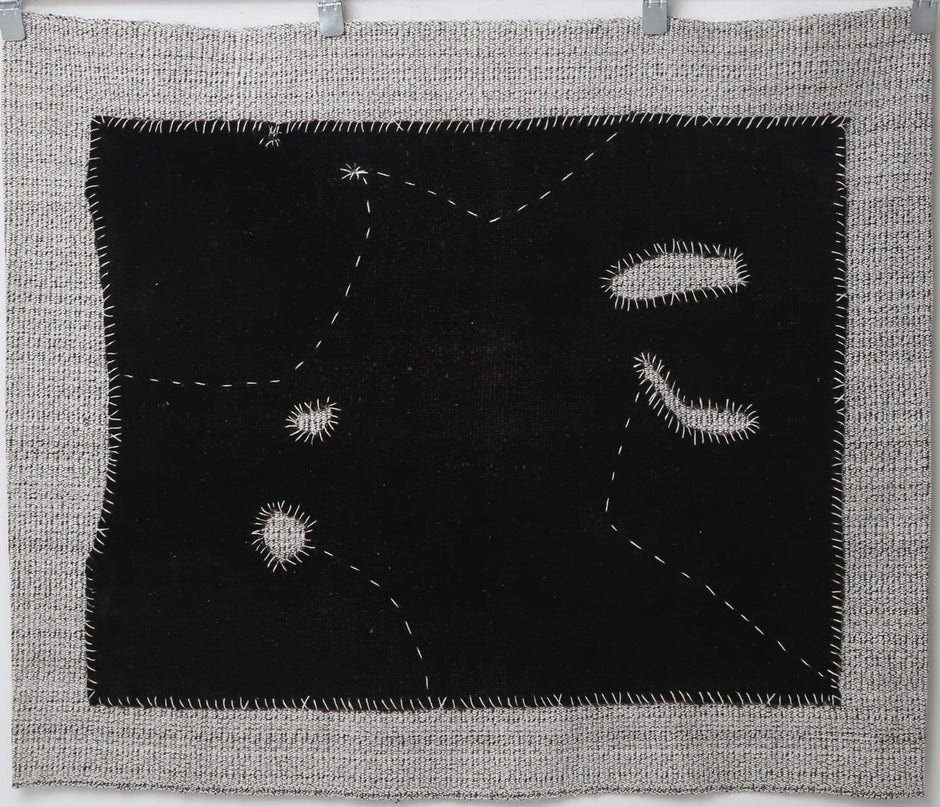 3x4 Vintage Turkish Tapestry Rug, Black Abstract Wall Hanging, Handmade Flatweave Textile Decor