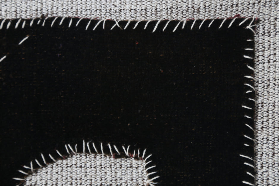 3x4 Vintage Turkish Tapestry Rug, Black Abstract Wall Hanging, Handmade Flatweave Textile Decor
