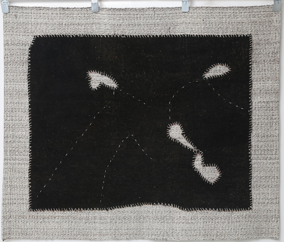 3x4 Vintage Turkish Tapestry Rug, Black Minimalist Wall Hanging, Handmade Flatweave Textile Art