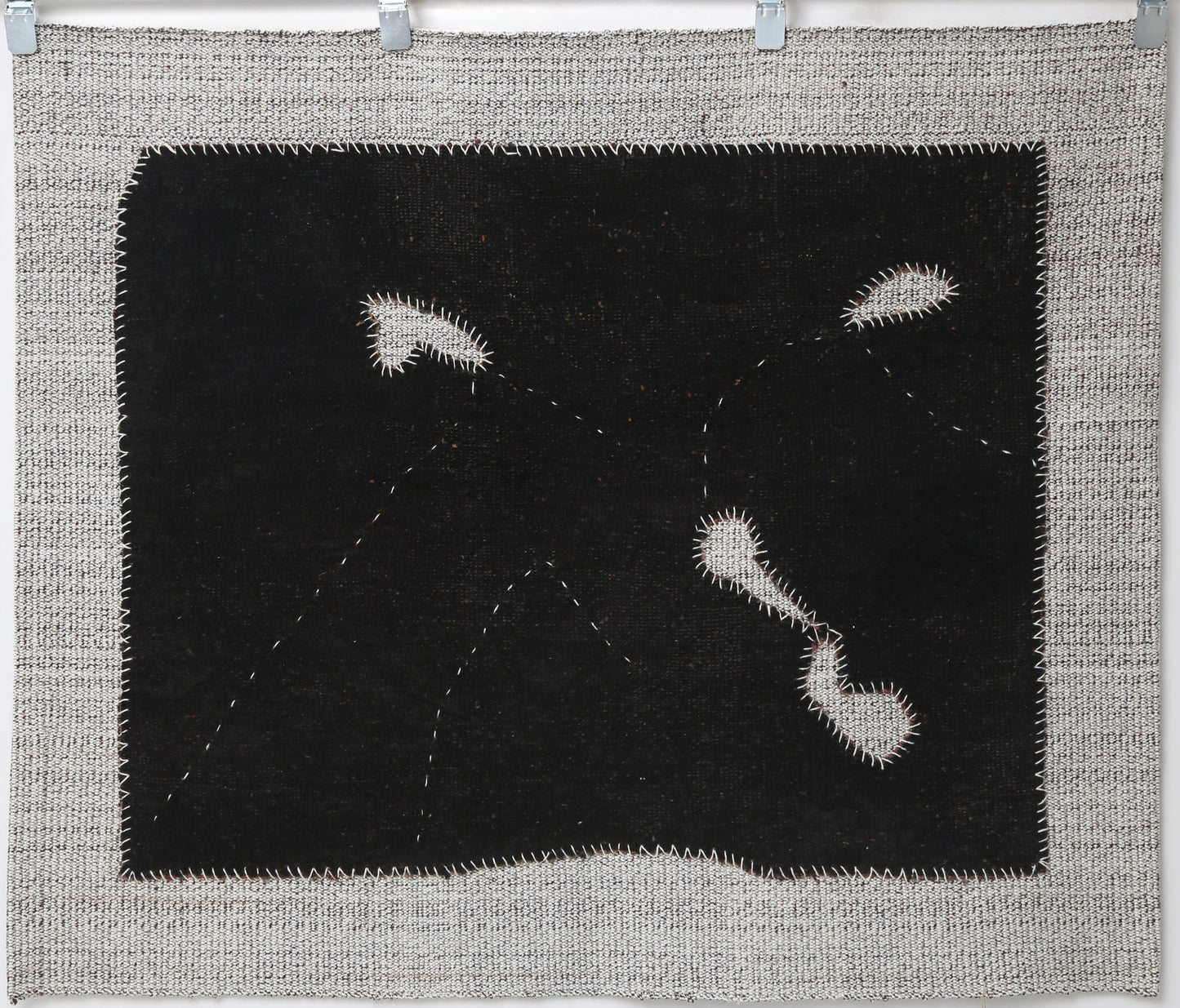 3x4 Vintage Turkish Tapestry Rug, Black Minimalist Wall Hanging, Handmade Flatweave Textile Art