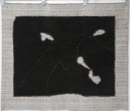 3x4 Vintage Turkish Tapestry Rug, Black Minimalist Wall Hanging, Handmade Flatweave Textile Art
