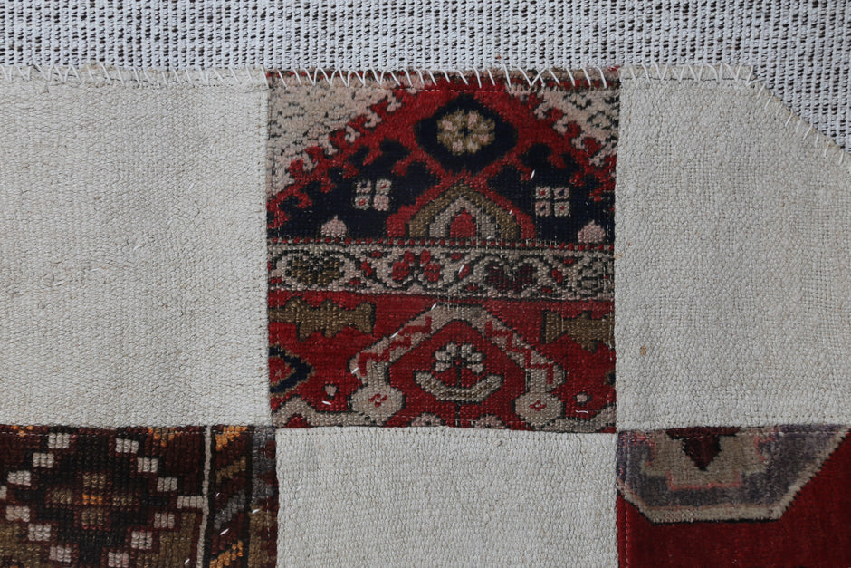 3x4 Vintage Turkish Patchwork Tapestry Rug, Handmade Textile Wall Hanging, Boho Flatweave Decor