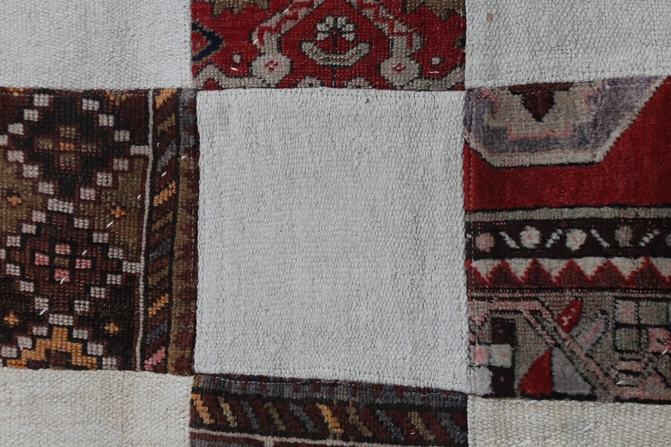 3x4 Vintage Turkish Patchwork Tapestry Rug, Handmade Textile Wall Hanging, Boho Flatweave Decor