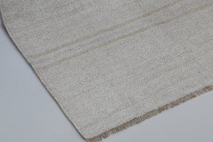 5x8 Vintage Hemp Rug, White Beige Striped Turkish Flatweave Area Rug, Handmade Natural Hemp Rug