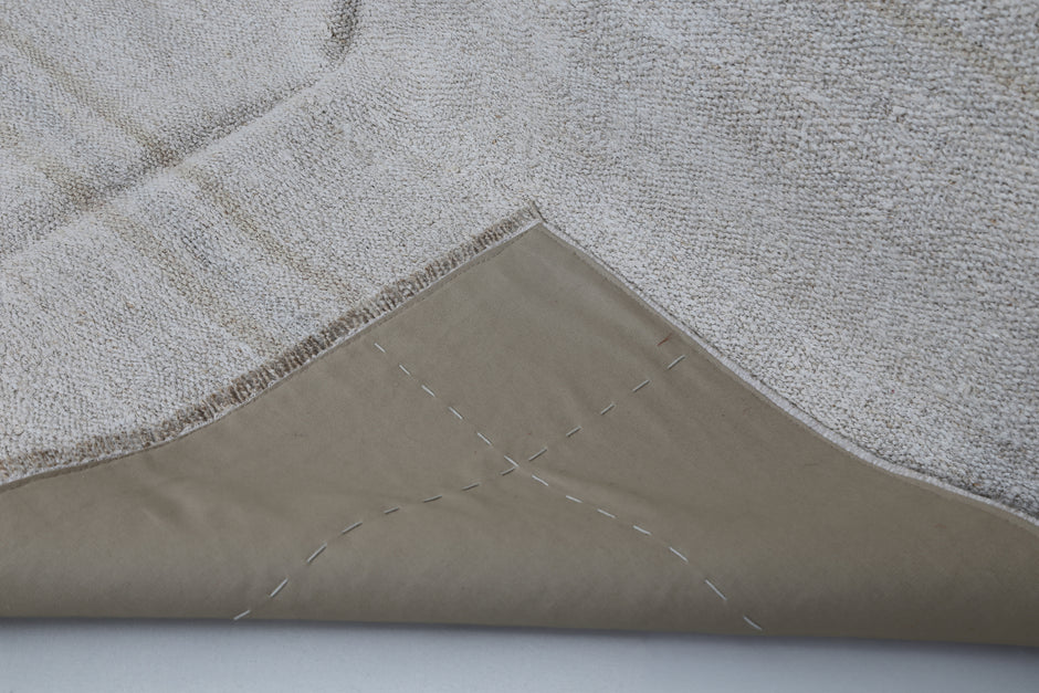 5x8 Vintage Hemp Rug, White Beige Striped Turkish Flatweave Area Rug, Handmade Natural Hemp Rug