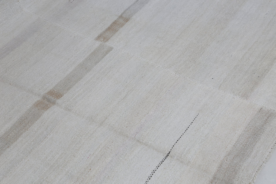 7x10 Vintage Hemp Rug, White Beige Turkish Flatweave Area Rug, Minimal Handmade Neutral Hemp Decor Rug