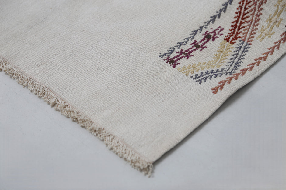 Vintage Turkish Kilim Runner, Handmade Wool Geometric Boho Hallway Rug