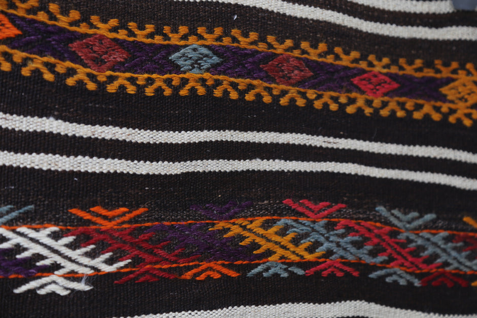 Vintage Turkish Kilim Rug, Handwoven Wool Runner, Striped Boho Tribal Accent (2'0 x 4'7)