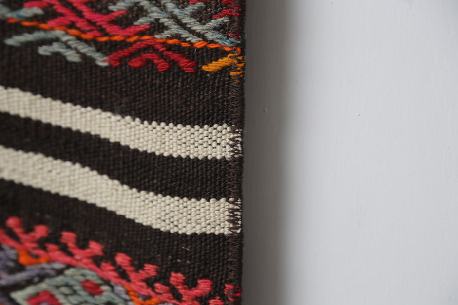 Vintage Turkish Kilim Rug, Handwoven Wool Runner, Striped Boho Tribal Accent (2'0 x 4'7)