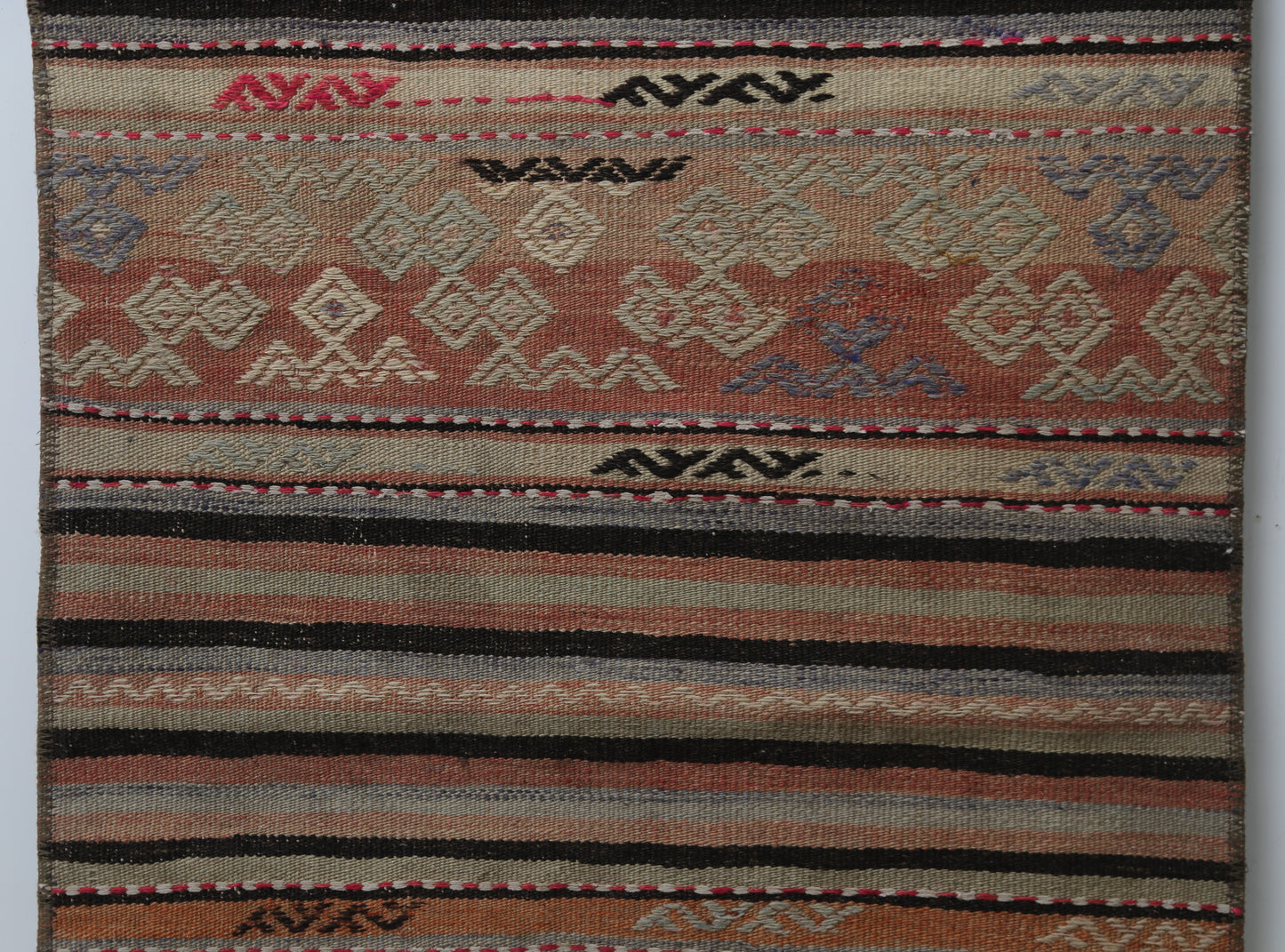 Vintage Turkish Kilim Runner Rug, Handmade Wool Striped Hallway Carpet