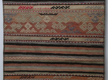 Vintage Turkish Kilim Runner Rug, Handmade Wool Striped Hallway Carpet