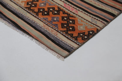 Vintage Turkish Kilim Runner Rug, Handmade Wool Striped Hallway Carpet
