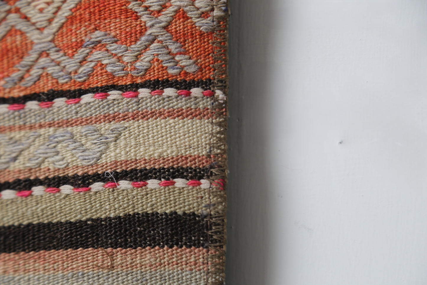 Vintage Turkish Kilim Runner Rug, Handmade Wool Striped Hallway Carpet