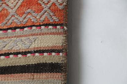 Vintage Turkish Kilim Runner Rug, Handmade Wool Striped Hallway Carpet