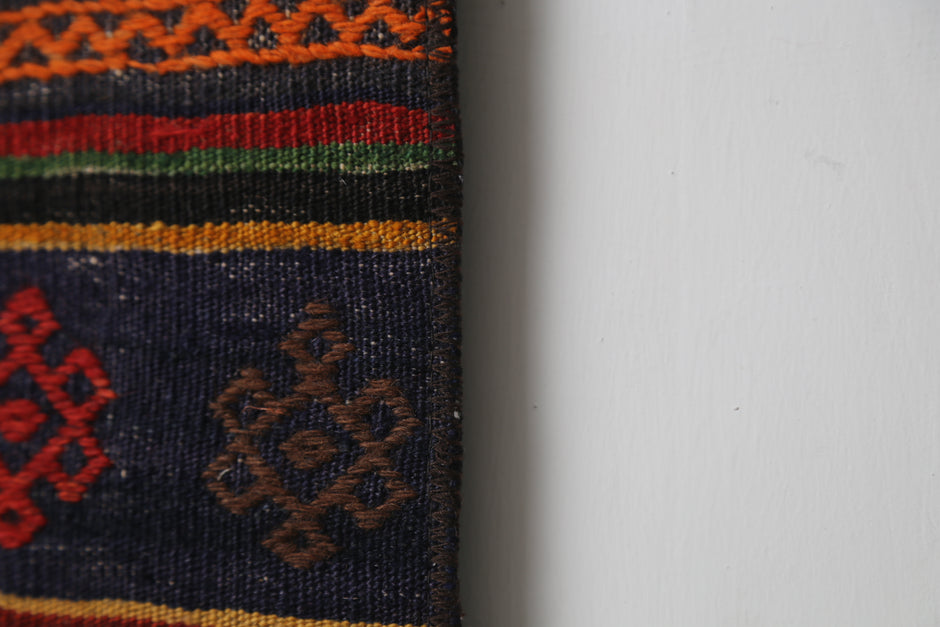 Vintage Turkish Kilim Rug, Handwoven Wool Runner, Red Multicolor Stripes