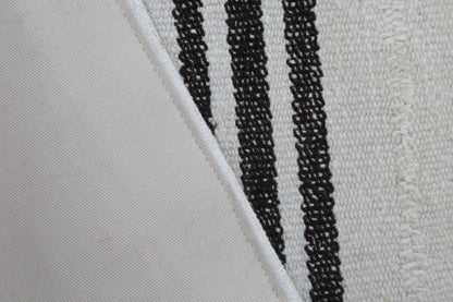 2'0 x 7'7 Vintage Turkish Hemp Runner Rug, White Black Striped Long Hallway Rug