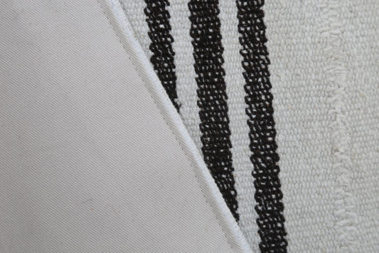 2'0 x 7'7 Vintage Turkish Hemp Runner Rug, White Black Striped Long Hallway Rug