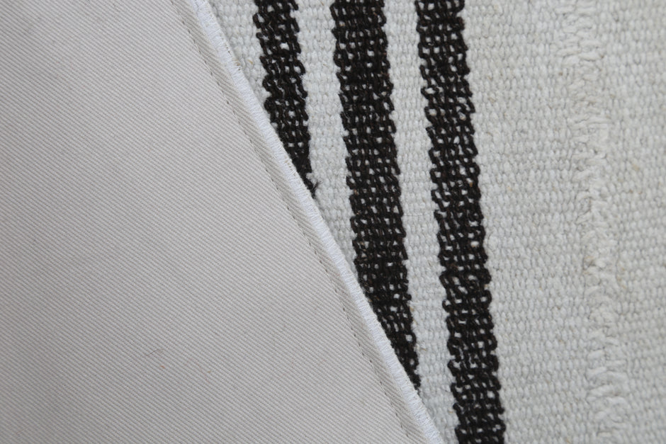 2'0 x 7'7 Vintage Turkish Hemp Runner Rug, White Black Striped Long Hallway Rug