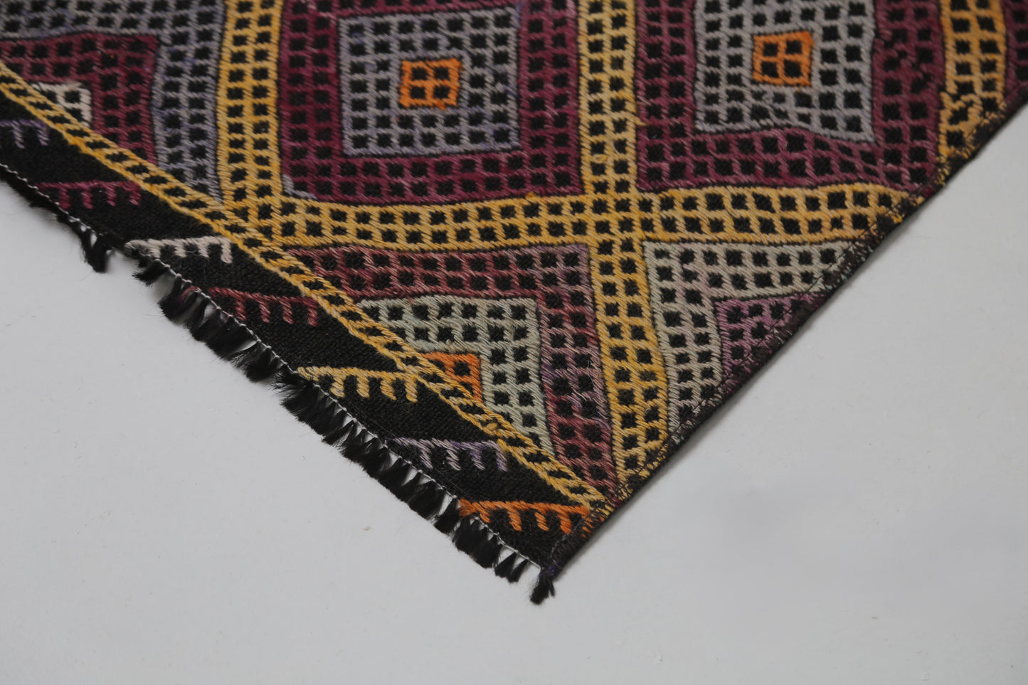Vintage Turkish Kilim Runner Rug, Handmade Wool Geometric Orange Hallway Carpet