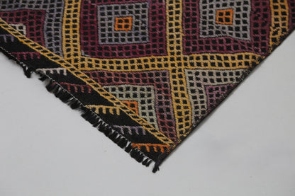 Vintage Turkish Kilim Runner Rug, Handmade Wool Geometric Orange Hallway Carpet