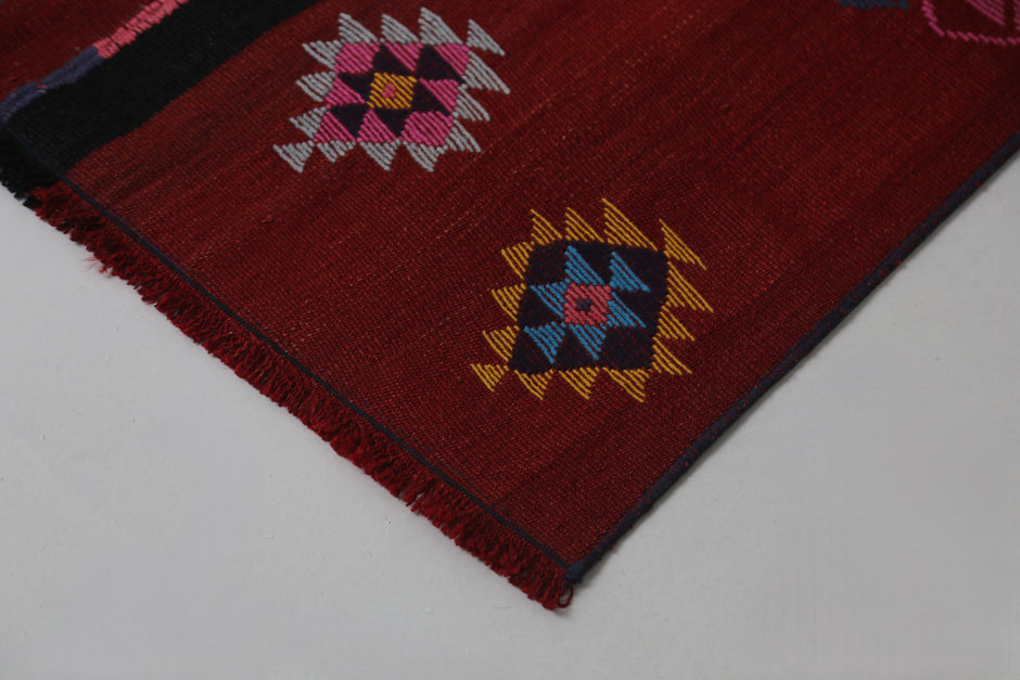 Vintage Turkish Kilim Runner Rug, Handmade Wool Tribal Hallway Rug