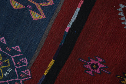 Vintage Turkish Kilim Runner Rug, Handmade Wool Tribal Hallway Rug