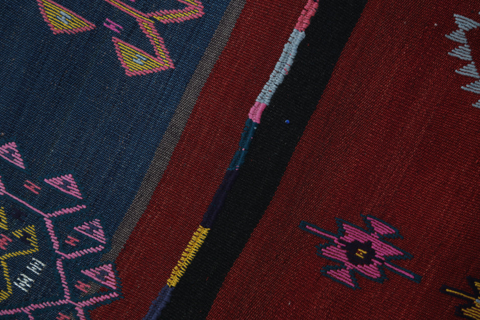Vintage Turkish Kilim Runner Rug, Handmade Wool Tribal Hallway Rug