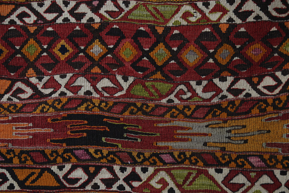 3'3 x 4'2 Vintage Turkish Kilim Rug, Handmade Wool Multicolor Tribal Flatweave Area Rug
