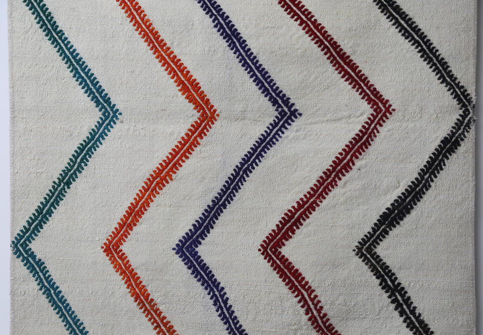 2'4 x 4'0 Vintage Turkish Kilim Rug, Handmade Wool Beige Multicolor Striped Tribal Doormat