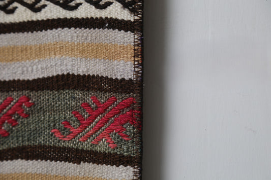 1'10 x 3'9 Vintage Turkish Kilim Runner, Handmade Wool Multicolor Striped Tribal Rug