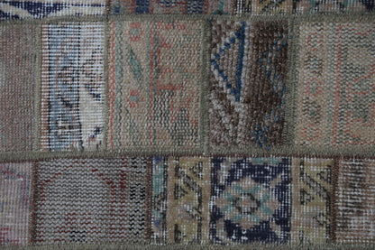1'11 x 4'1 Vintage Turkish Patchwork Rug, Handmade Wool Cotton Beige Brown Doormat