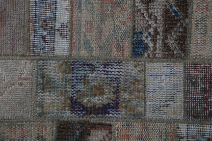 1'11 x 4'1 Vintage Turkish Patchwork Rug, Handmade Wool Cotton Beige Brown Doormat
