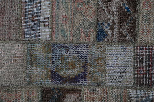 1'11 x 4'1 Vintage Turkish Patchwork Rug, Handmade Wool Cotton Beige Brown Doormat