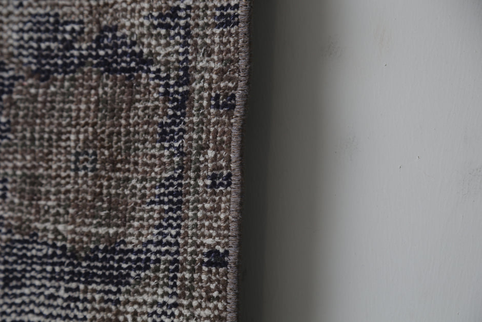 Vintage Turkish Doormat Rug, Handmade Wool Cotton, Distressed Minimal Entry Rug