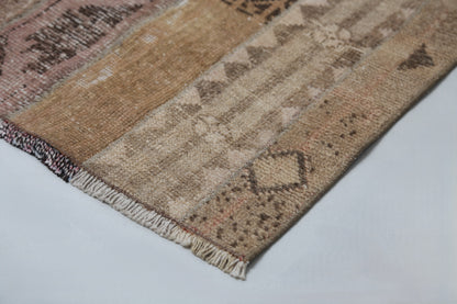 Vintage Patchwork Runner Rug, Handmade Wool Cotton Hallway Carpet