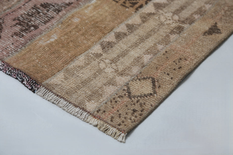 Vintage Patchwork Runner Rug, Handmade Wool Cotton Hallway Carpet