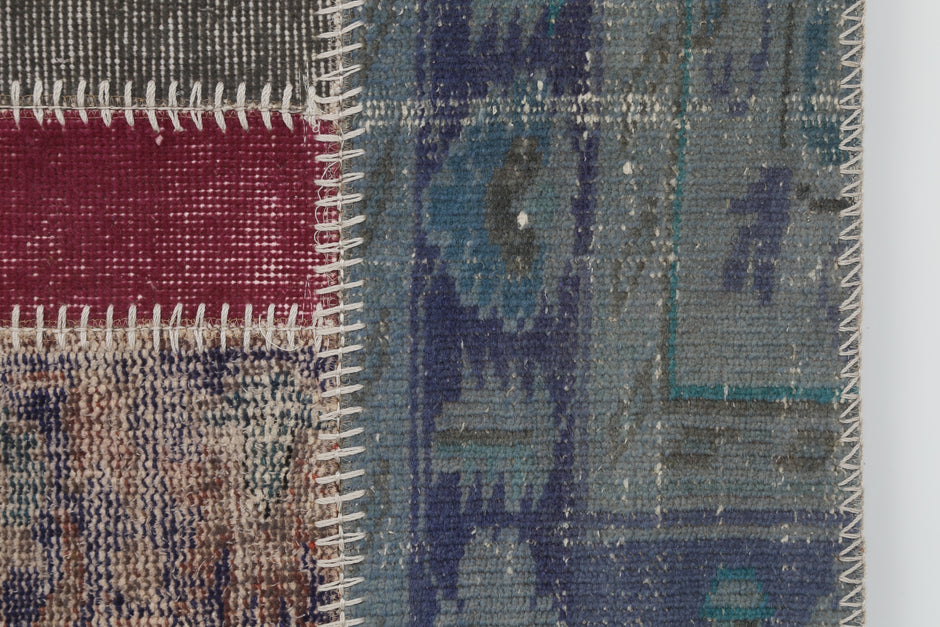 5'8 x 6'5 Vintage Turkish Patchwork Rug, Multicolor Wool Cotton Area Rug