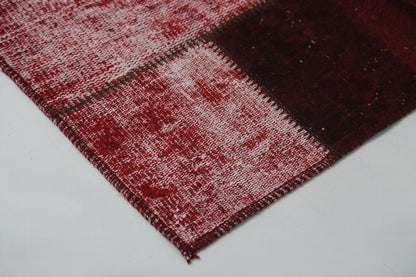 2'5 x 7'6 Vintage Turkish Patchwork Runner Rug, Handmade Wool Cotton Red Hallway Rug