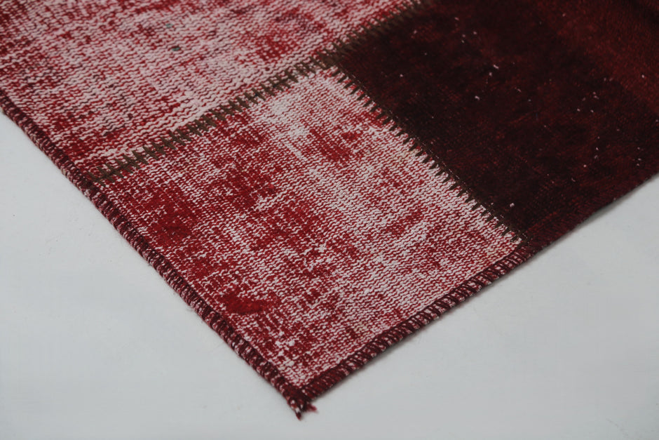 2'5 x 7'6 Vintage Turkish Patchwork Runner Rug, Handmade Wool Cotton Red Hallway Rug