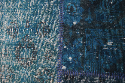 2'5 x 7'2 Vintage Turkish Patchwork Runner Rug, Handmade Wool Cotton Blue Hallway Rug