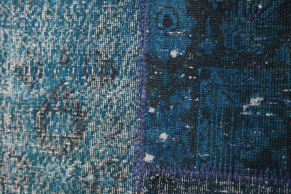 2'5 x 7'2 Vintage Turkish Patchwork Runner Rug, Handmade Wool Cotton Blue Hallway Rug