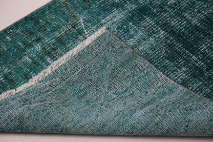 2'4 x 8'7 Vintage Turkish Runner Rug, Green Distressed Wool Cotton Hallway Rug