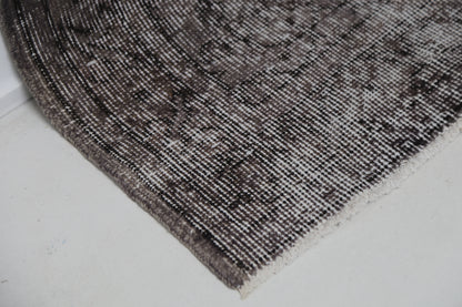 3'3 x 6'9 Vintage Turkish Rug, Brown Black Distressed Floral Wool Cotton Area Rug