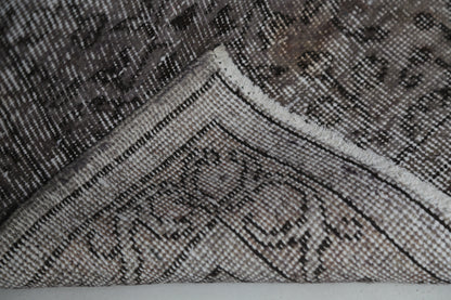 3'3 x 6'9 Vintage Turkish Rug, Brown Black Distressed Floral Wool Cotton Area Rug