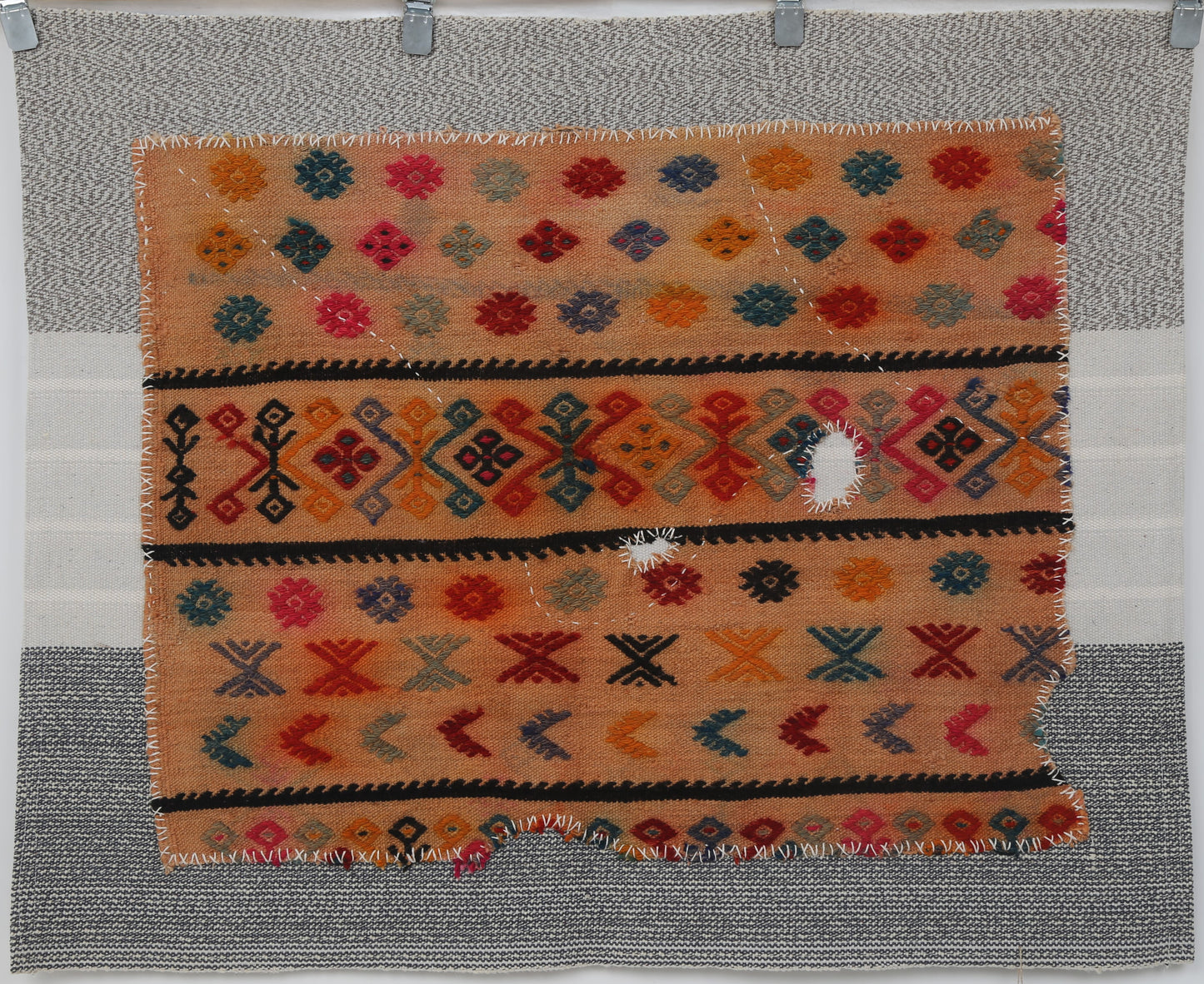 3x4 Handmade Wool Tapestry Rug, Tribal Textile Wall Hanging, Geometric Fiber Art Decor