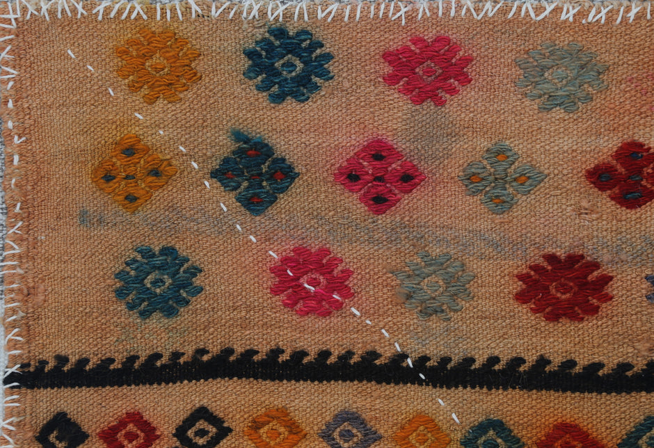 3x4 Handmade Wool Tapestry Rug, Tribal Textile Wall Hanging, Geometric Fiber Art Decor